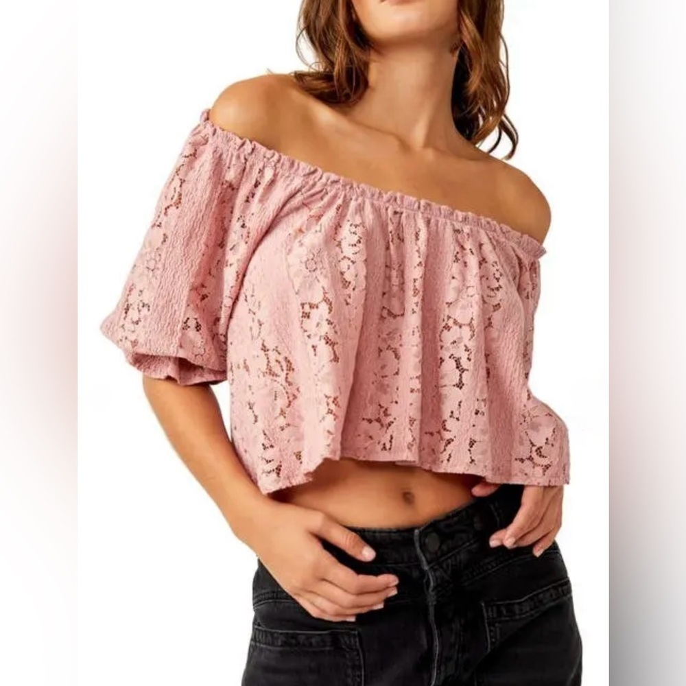 Free People Stacey Lace Top in Blush Pink